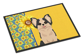Summer Sunflowers Longhaired Black and White #2 Chihuahua Indoor or Outdoor Mat 18x27