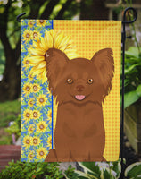 Summer Sunflowers Longhaired Chocolate Chihuahua Flag Garden Size