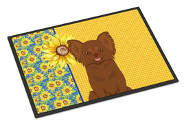 Summer Sunflowers Longhaired Chocolate Chihuahua Indoor or Outdoor Mat 24x36
