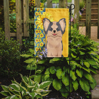 Summer Sunflowers Longhaired Blue and White Chihuahua Flag Garden Size