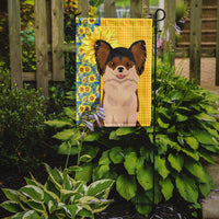 Summer Sunflowers Longhaired Black and Red Chihuahua Flag Garden Size