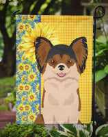 Summer Sunflowers Longhaired Black and Red Chihuahua Flag Garden Size