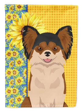 Summer Sunflowers Longhaired Black and Red Chihuahua Flag Garden Size