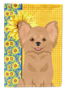 Summer Sunflowers Longhaired Gold Chihuahua Flag Garden Size