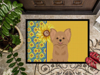 Summer Sunflowers Longhaired Gold Chihuahua Indoor or Outdoor Mat 24x36