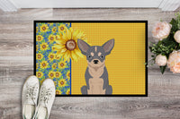 Summer Sunflowers Blue and White Chihuahua Indoor or Outdoor Mat 24x36