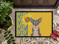 Summer Sunflowers Blue and White Chihuahua Indoor or Outdoor Mat 18x27