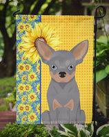Summer Sunflowers Blue and Tan Chihuahua Flag Garden Size