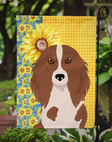 Summer Sunflowers Longhair Red Pedbald Dachshund Flag Garden Size