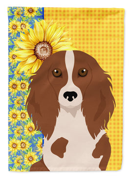 Summer Sunflowers Longhair Red Pedbald Dachshund Flag Garden Size