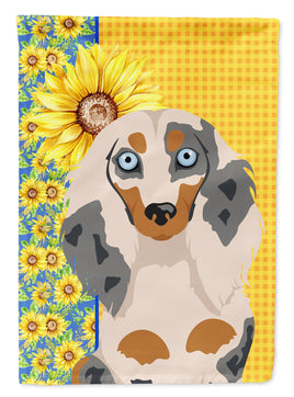 Summer Sunflowers Longhair Cream Dapple Dachshund Flag Garden Size