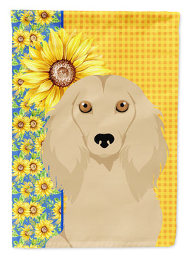 Summer Sunflowers Longhair Cream Dachshund Flag Garden Size