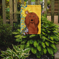 Summer Sunflowers Longhair Red Dachshund Flag Garden Size