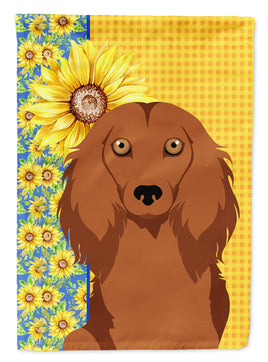 Summer Sunflowers Longhair Red Dachshund Flag Garden Size