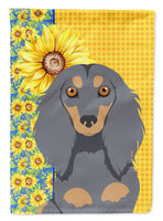 Summer Sunflowers Longhair Blue and Tan Dachshund Flag Garden Size