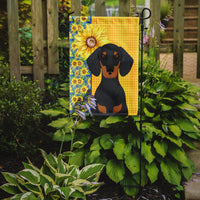 Summer Sunflowers Black and Tan Dachshund Flag Garden Size