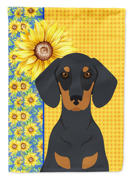 Summer Sunflowers Black and Tan Dachshund Flag Garden Size
