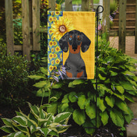 Summer Sunflowers Black Dapple Dachshund Flag Garden Size