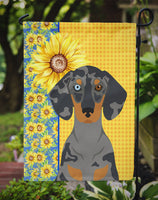 Summer Sunflowers Black Dapple Dachshund Flag Garden Size