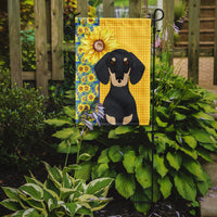 Summer Sunflowers Black and Cream Dachshund Flag Garden Size