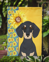 Summer Sunflowers Black and Cream Dachshund Flag Garden Size