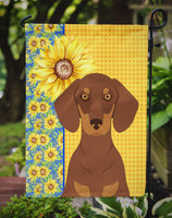Summer Sunflowers Chocolate and Tan Dachshund Flag Garden Size