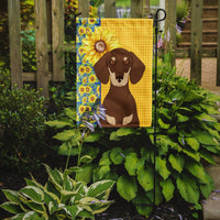 Summer Sunflowers Chocolate and Cream Dachshund Flag Garden Size