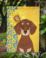 Summer Sunflowers Chocolate and Cream Dachshund Flag Garden Size