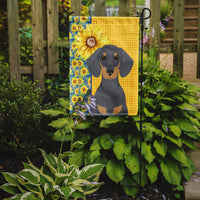 Summer Sunflowers Blue and Tan Dachshund Flag Garden Size
