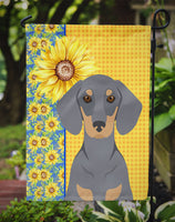 Summer Sunflowers Blue and Tan Dachshund Flag Garden Size
