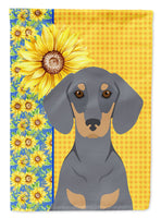 Summer Sunflowers Blue and Tan Dachshund Flag Garden Size