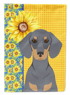 Summer Sunflowers Blue and Tan Dachshund Flag Garden Size