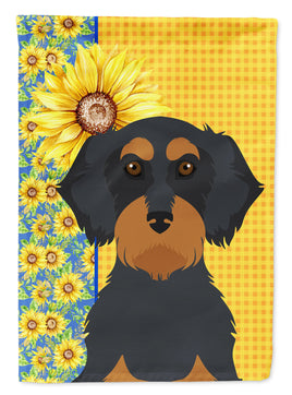 Summer Sunflowers Wirehair Black and Tan Dachshund Flag Garden Size