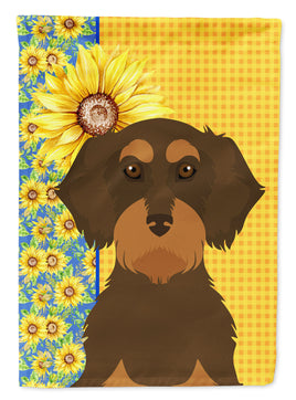 Summer Sunflowers Wirehair Chocolate and Tan Dachshund Flag Garden Size