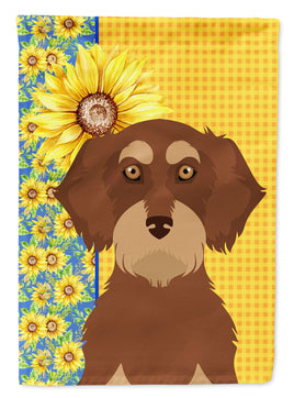Summer Sunflowers Wirehair Red and Tan Dachshund Flag Garden Size