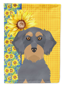 Summer Sunflowers Wirehair Blue and Tan Dachshund Flag Garden Size