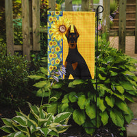 Summer Sunflowers Black and Tan Doberman Pinscher Flag Garden Size