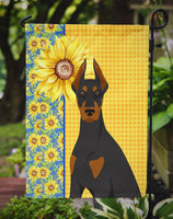 Summer Sunflowers Black and Tan Doberman Pinscher Flag Garden Size