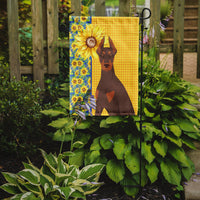 Summer Sunflowers Red and Tan Doberman Pinscher Flag Garden Size
