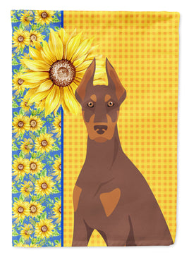 Summer Sunflowers Red and Tan Doberman Pinscher Flag Garden Size