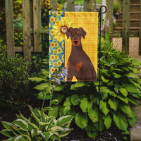 Summer Sunflowers Natural Ear Red and Tan Doberman Pinscher Flag Garden Size