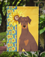 Summer Sunflowers Natural Ear Red and Tan Doberman Pinscher Flag Garden Size