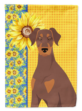 Summer Sunflowers Natural Ear Red and Tan Doberman Pinscher Flag Garden Size