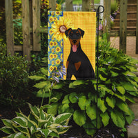 Summer Sunflowers Natural Ear Black and Tan Doberman Pinscher Flag Garden Size