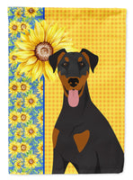Summer Sunflowers Natural Ear Black and Tan Doberman Pinscher Flag Garden Size