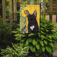 Summer Sunflowers Black French Bulldog Flag Garden Size