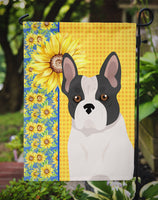 Summer Sunflowers Black and White French Bulldog Flag Garden Size