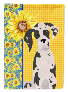 Summer Sunflowers Harlequin Great Dane Flag Garden Size