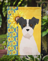 Summer Sunflowers Black White Wirehair Jack Russell Terrier Flag Garden Size