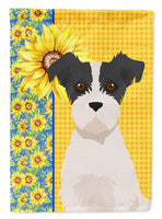 Summer Sunflowers Black White Wirehair Jack Russell Terrier Flag Garden Size